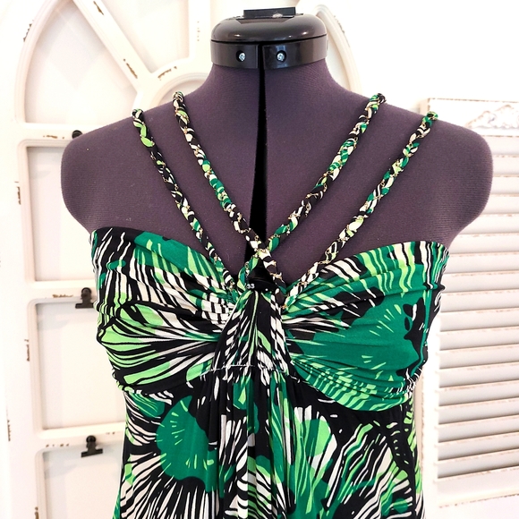 Marciano XS Stretch Rayon Emerald /Black printed dress - Picture 4 of 6